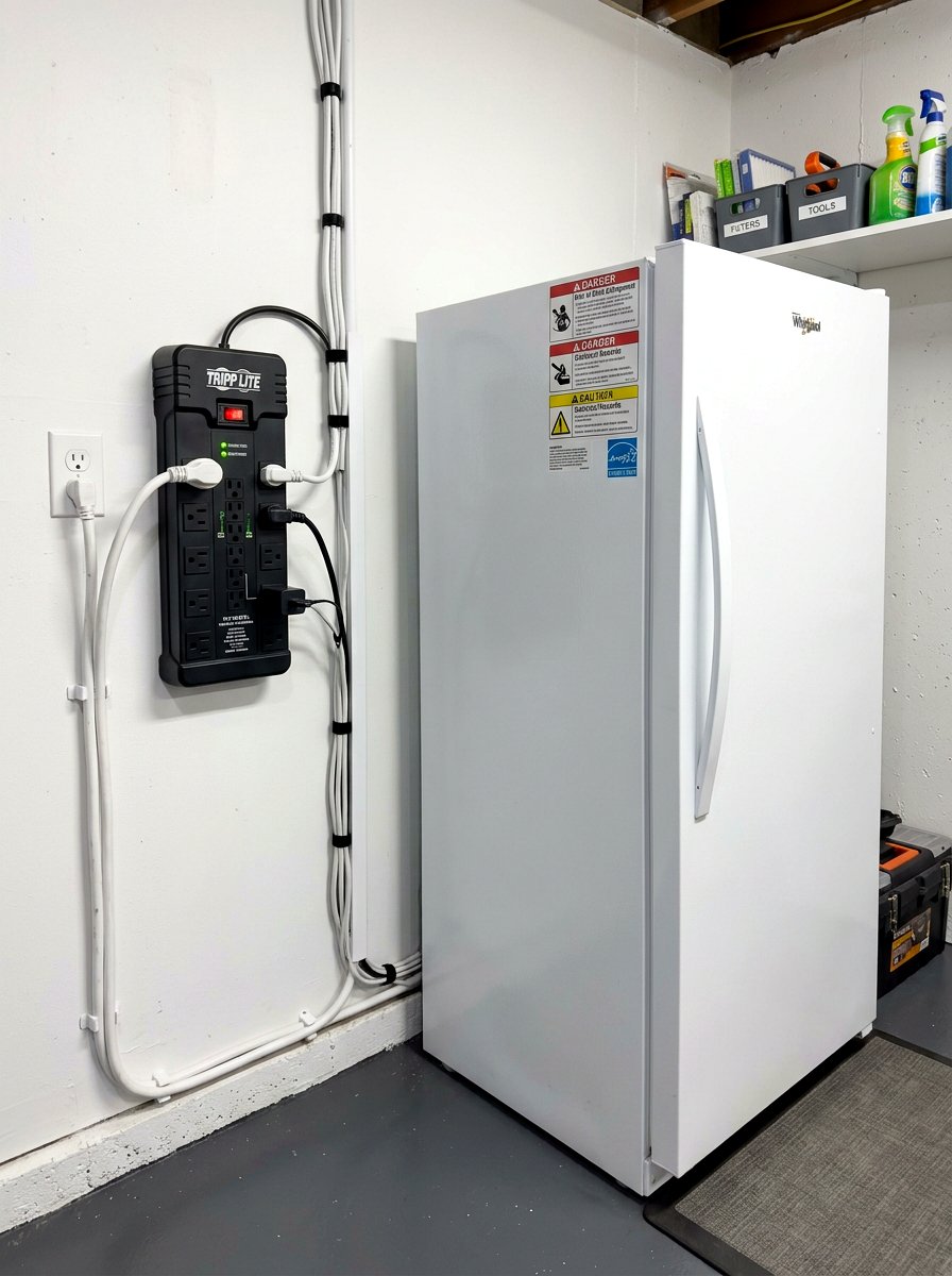 Freezer corner with surge protector strip - 30 garage freezer corner ideas