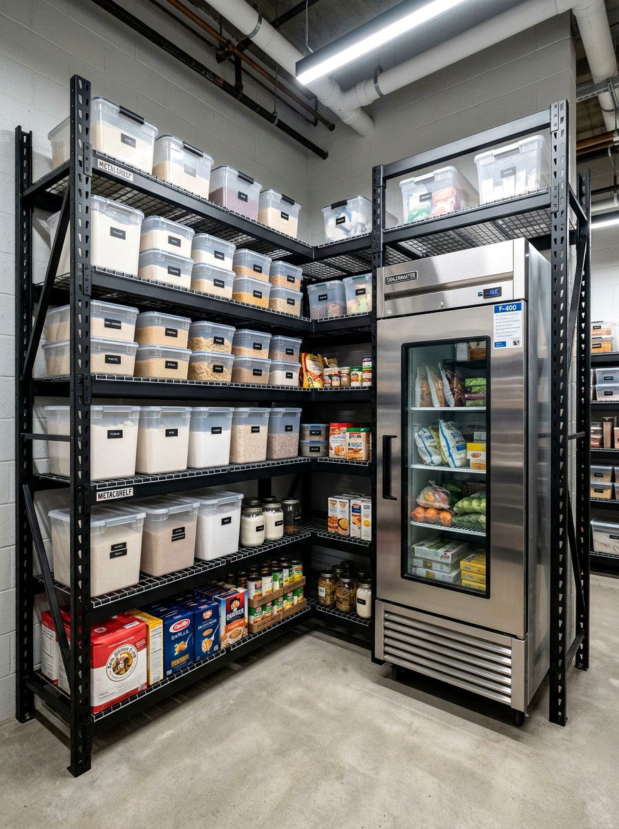 Freezer next to metal shelving - 30 garage freezer corner ideas
