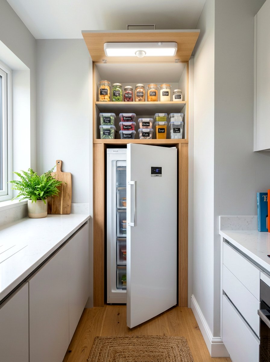 Freezer nook with motion sensor light - 30 garage freezer corner ideas