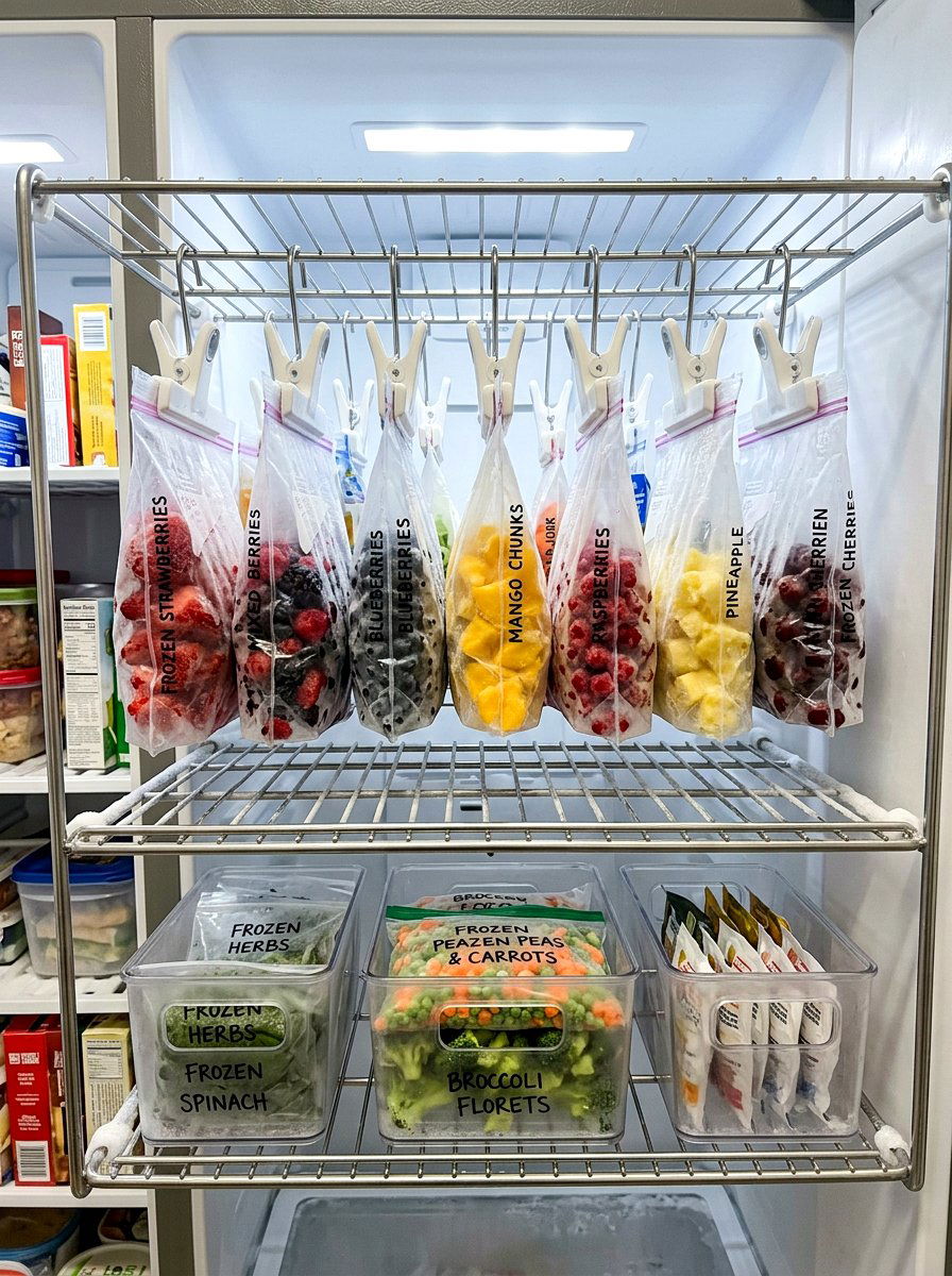 Freezer organization bag clip hangers - 30 freezer organization ideas