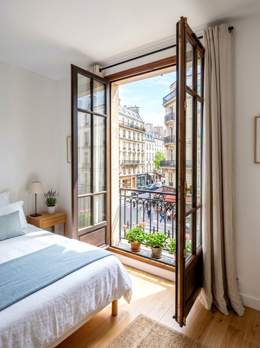 French Balcony Door - 30 Parisian bedroom ideas