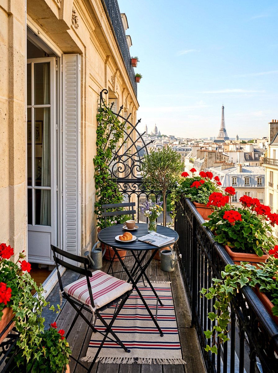 French Bistro Balcony - 30 summer dinner party patio ideas