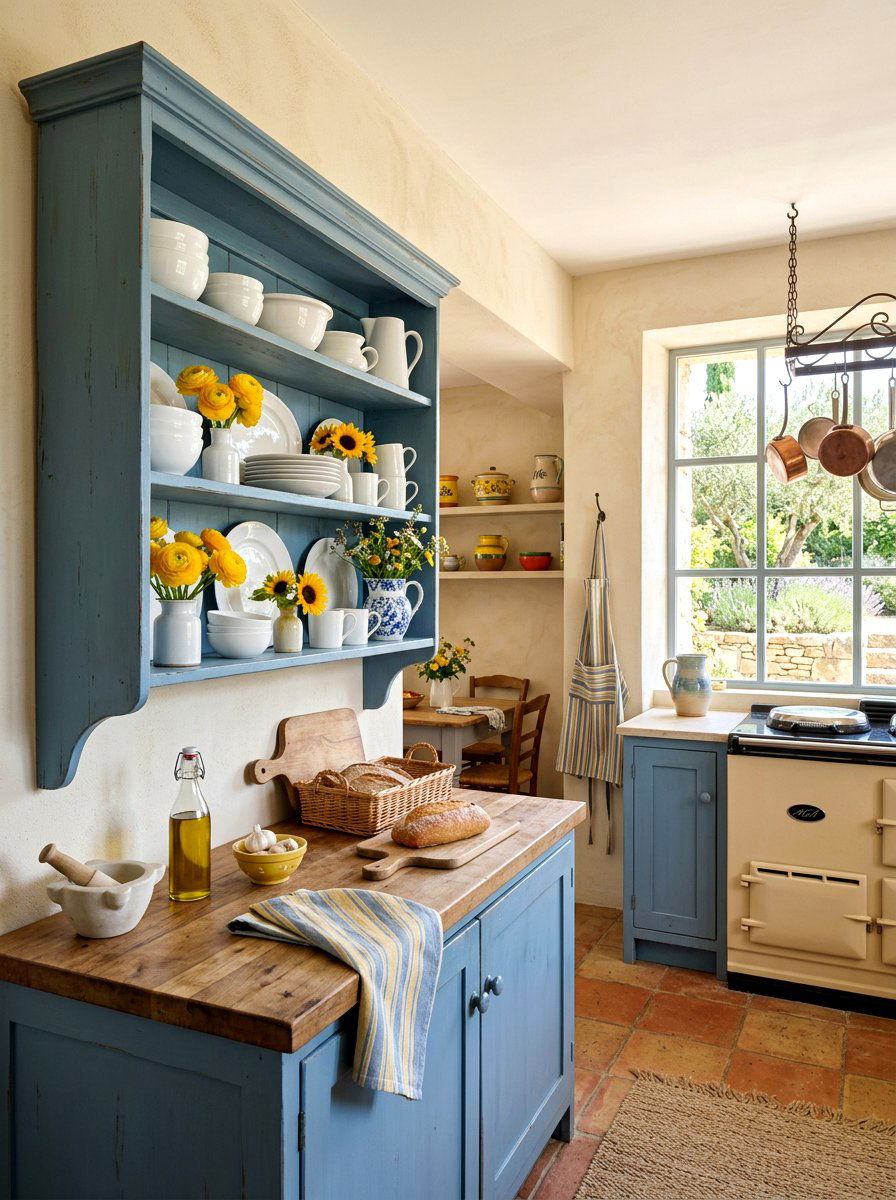 French Blue Kitchen Shelf - 30 French cottage kitchen shelf ideas