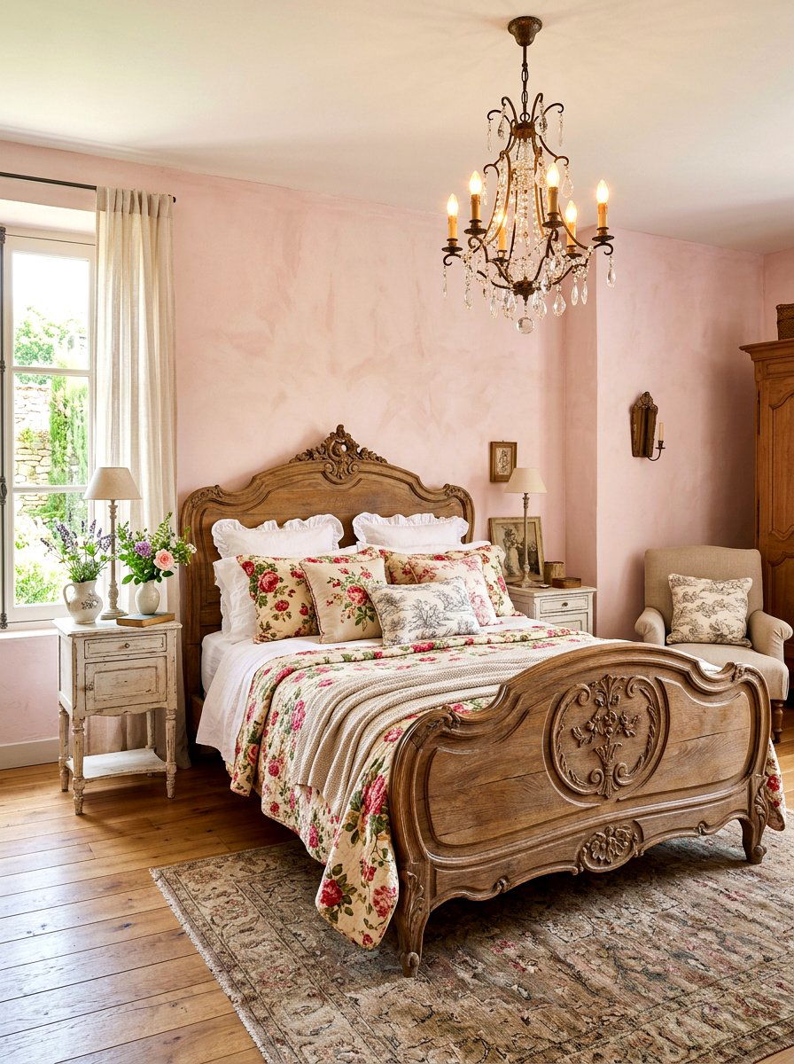 French Country Bed - 30 flower market bedroom ideas
