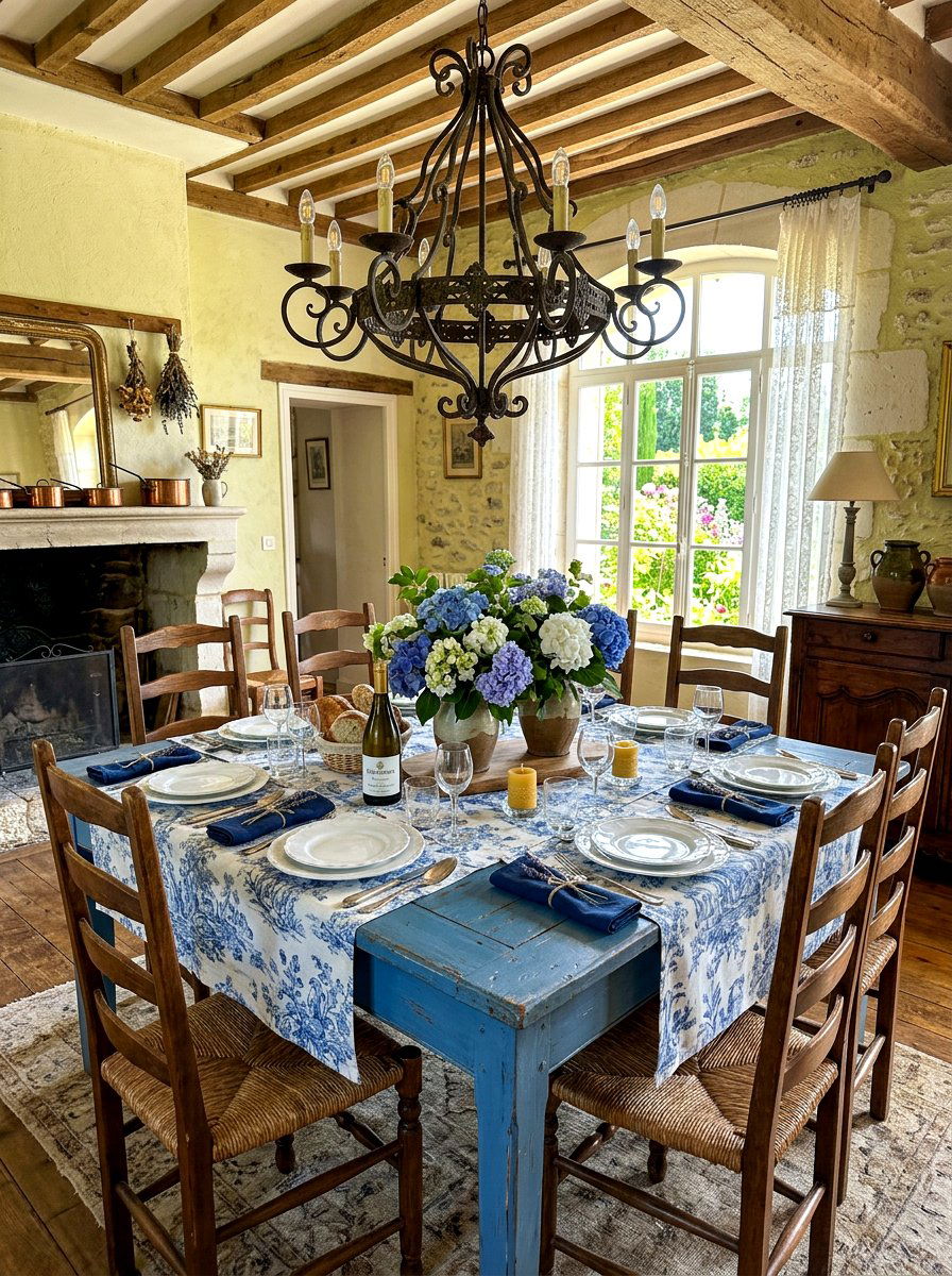 French Country Blue Table - 30 blue and white table decor ideas