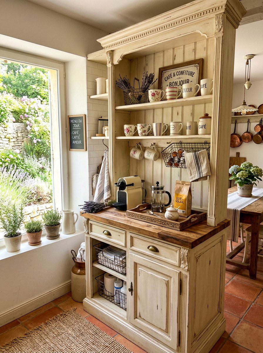 French Country Coffee Station - 30 kitchen coffee bar ideas