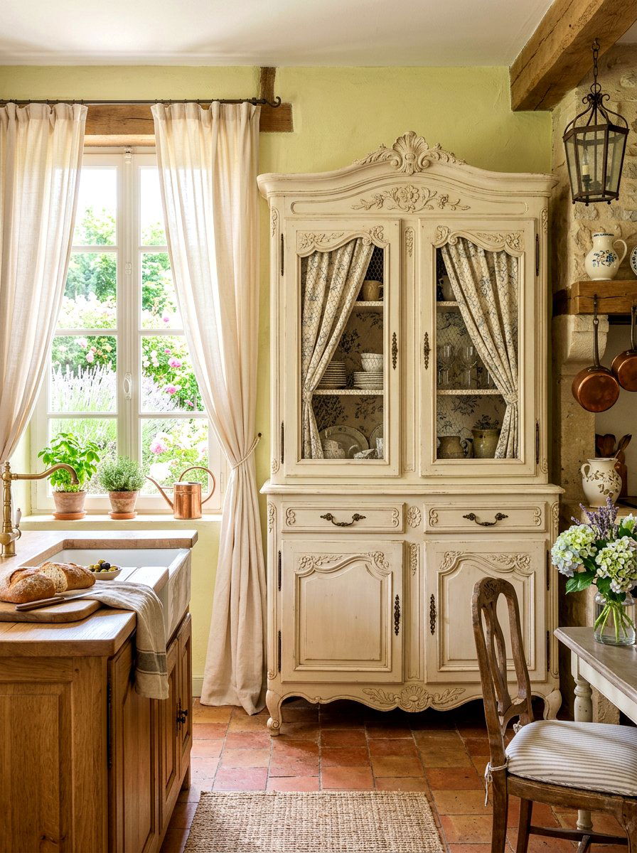 French Country Cream Cabinet - 30 freestanding kitchen cabinet ideas