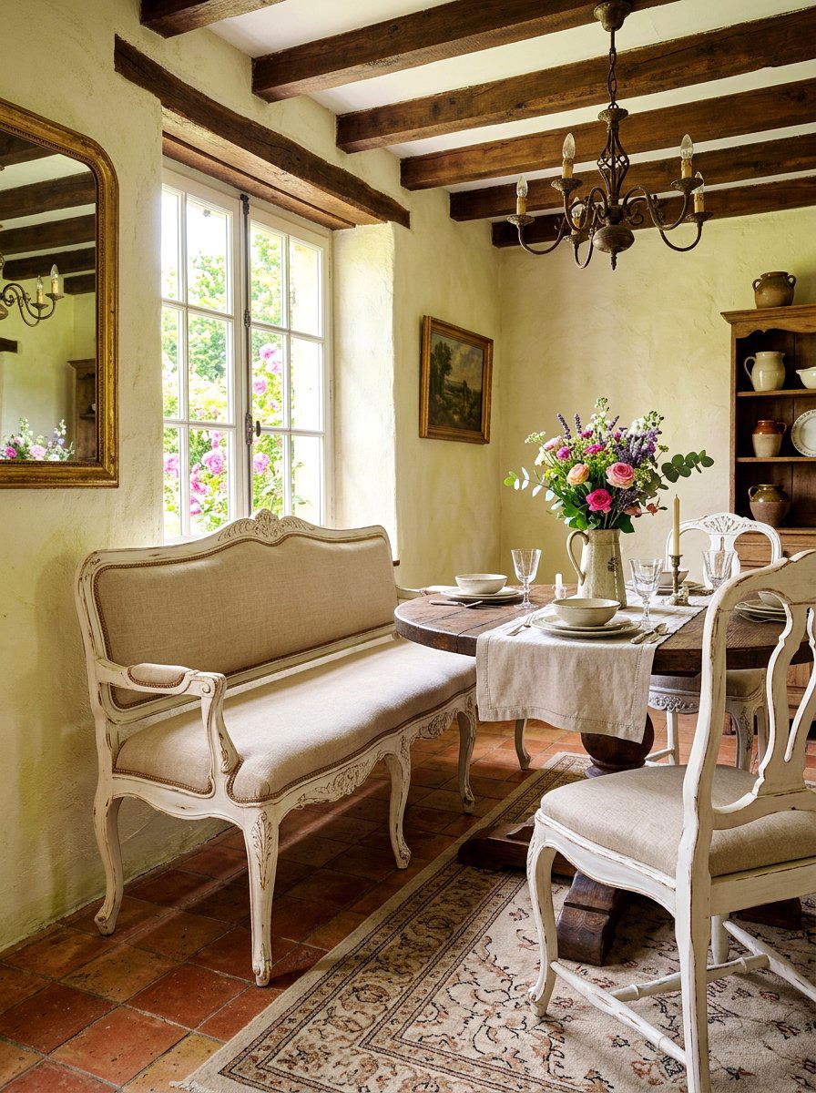 French Country Dining Bench - 30 farmhouse dining bench ideas
