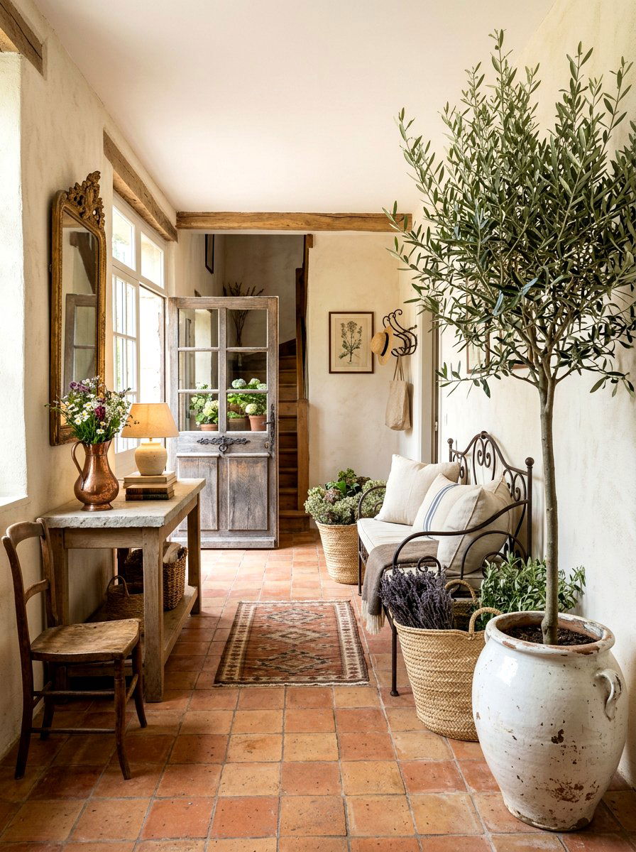 French Country Entry - 30 potted olive tree entry ideas