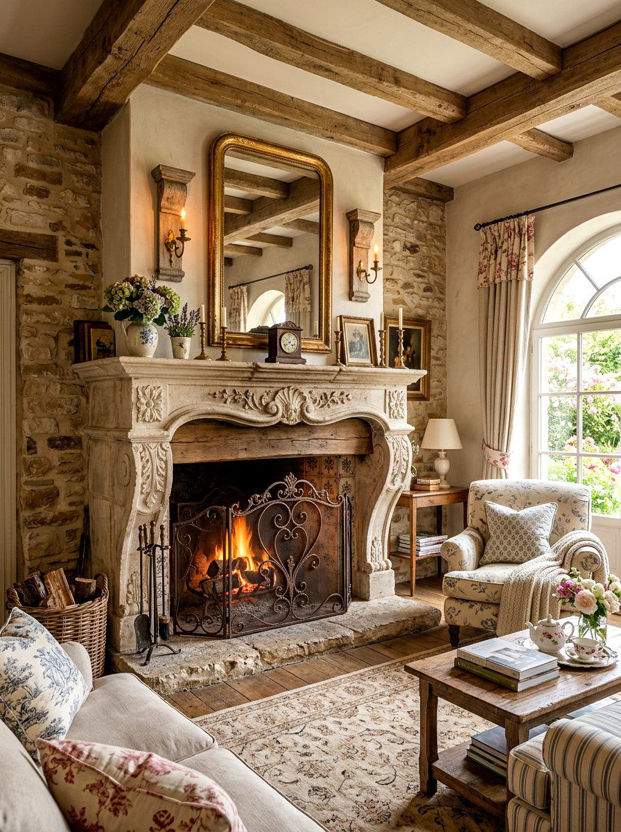 French Country Fireplace - 30 family room fireplace ideas