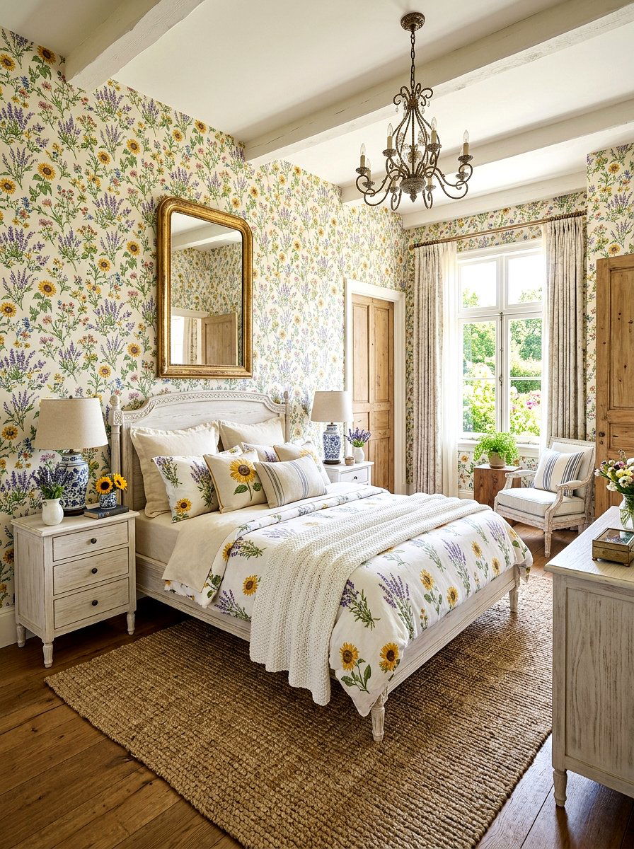 French Country Floral Wallpaper - 30 floral wallpaper bedroom ideas