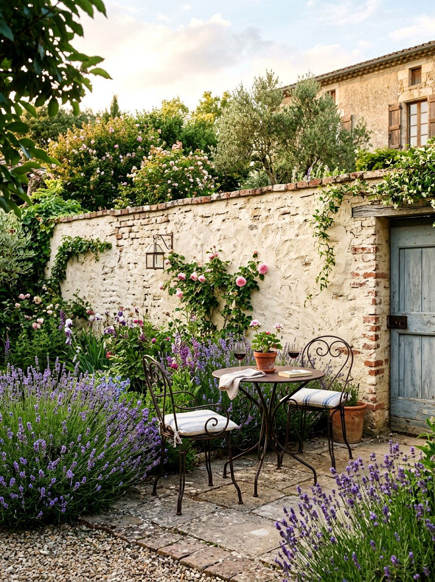 French Country Garden Wall - 30 limewashed wall backyard ideas