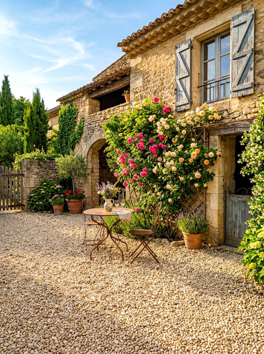 French Country Gravel - 30 gravel courtyard ideas