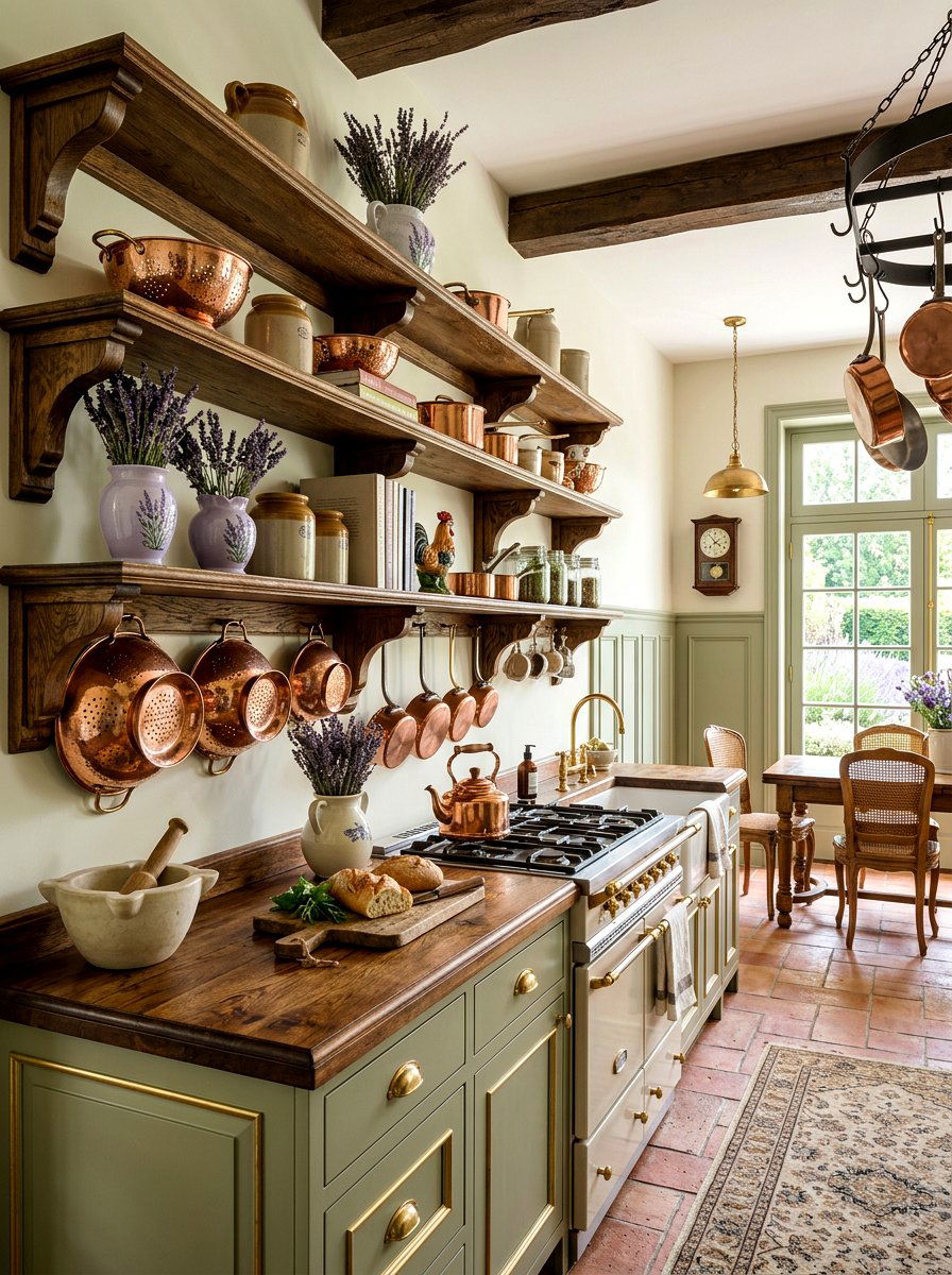 French Country Kitchen Shelves - 30 vintage kitchen shelf ideas