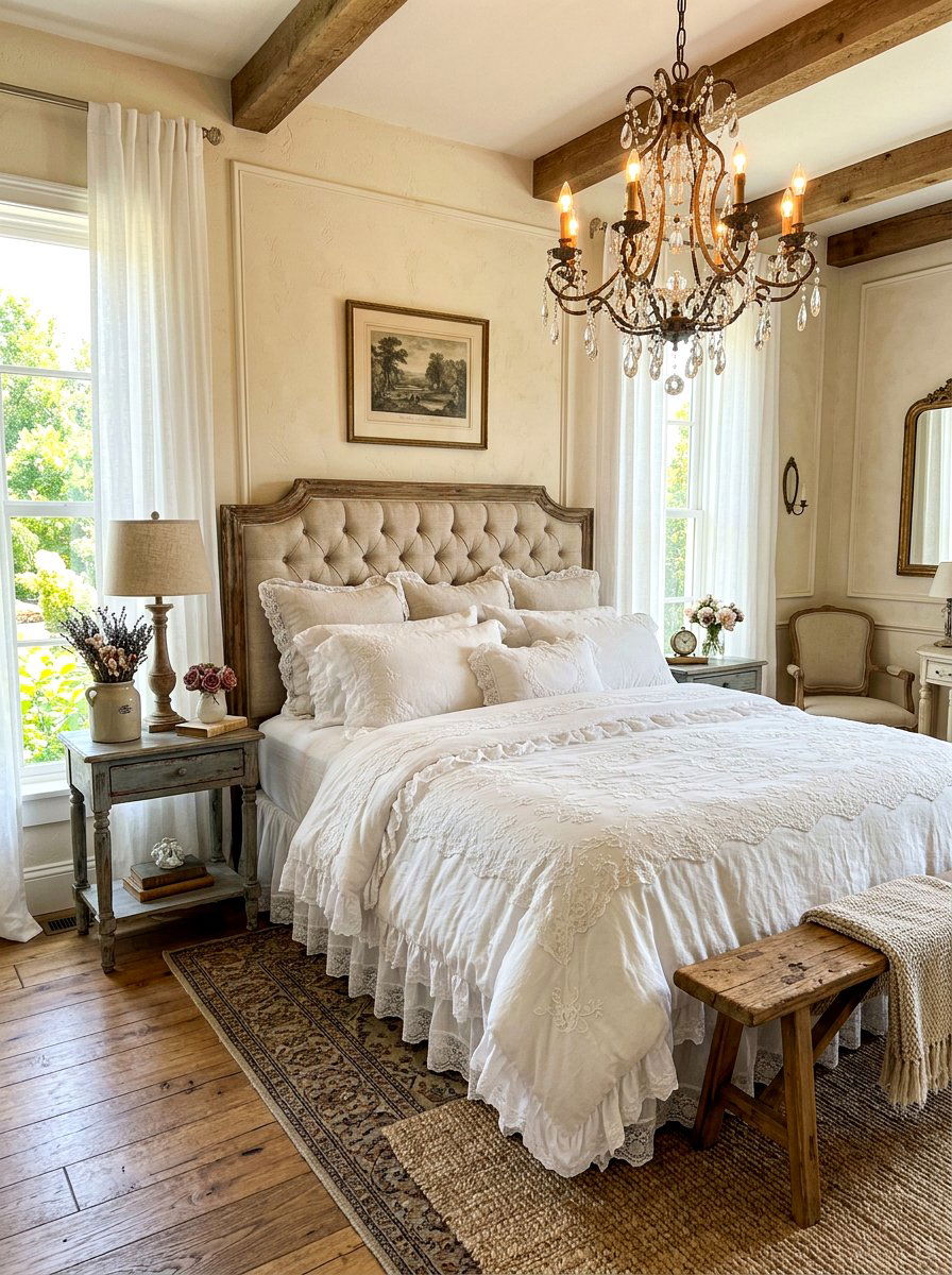 French Country Lace Bedding - 30 lace bedroom decor ideas