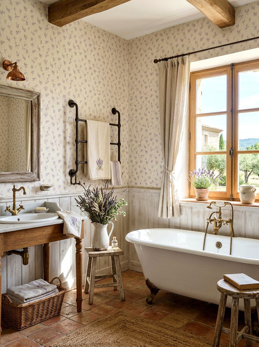 French Country Lavender - 30 vintage floral bathroom ideas