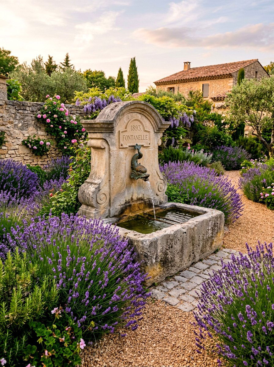 French Country Limestone - 30 outdoor courtyard fountain ideas