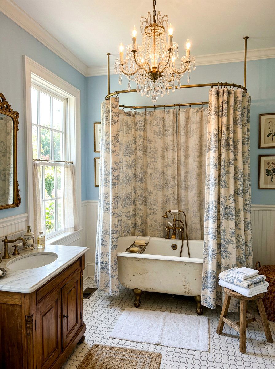 French Country Linen Shower Curtain - 30 linen shower curtain ideas