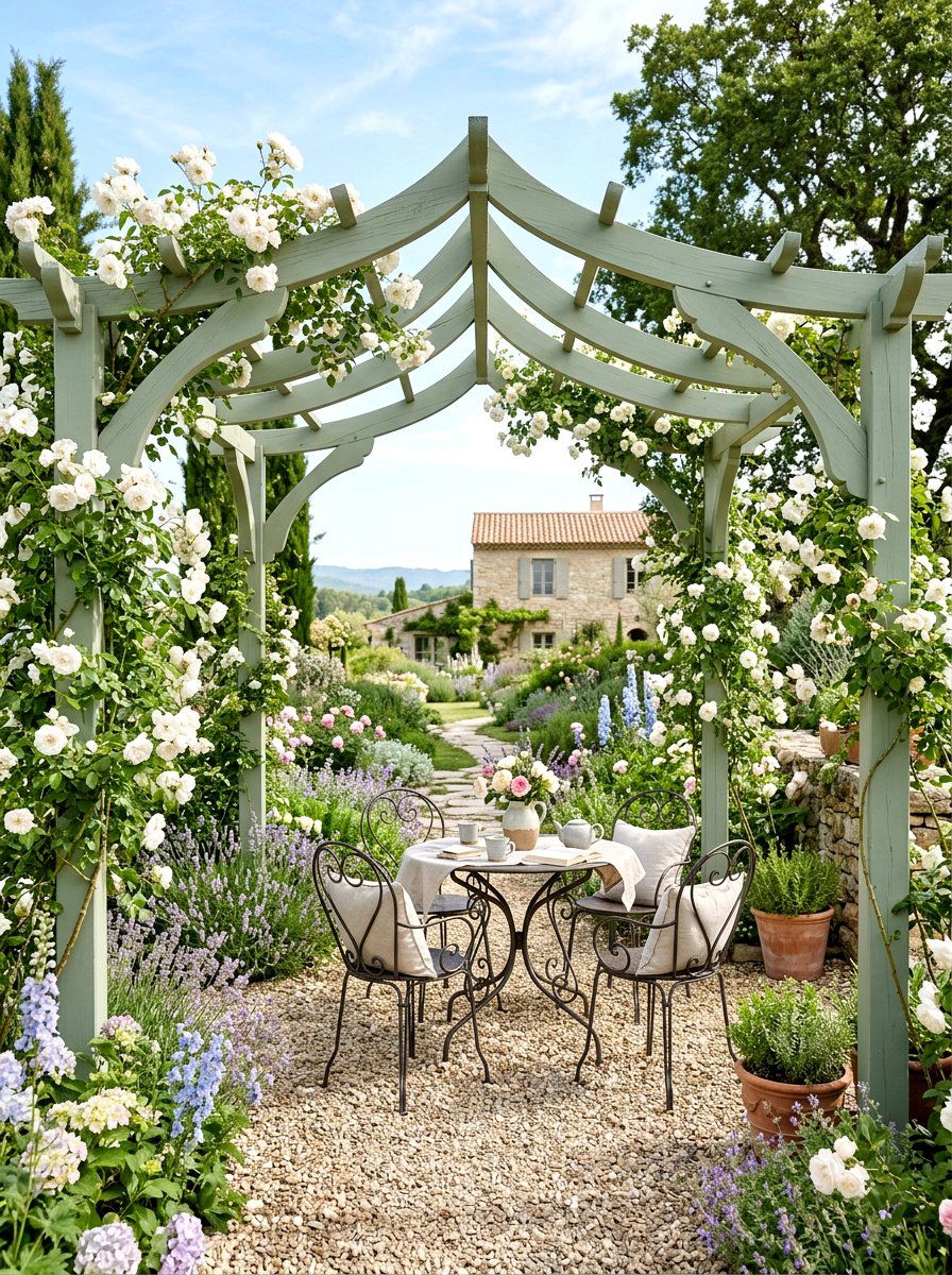 French Country Pergola - 30 outdoor breakfast pergola ideas