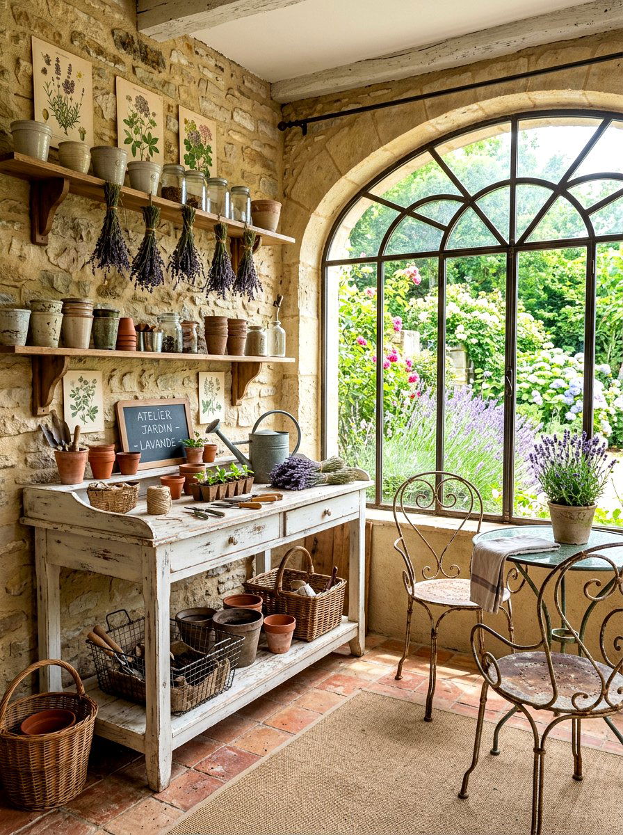 French Country Potting Area - 30 potting shed decor ideas