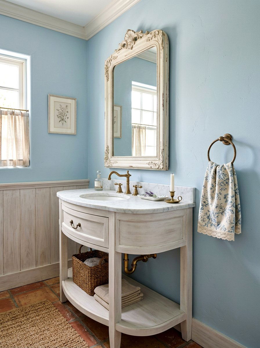 French Country Powder Room - 30 vintage powder room ideas