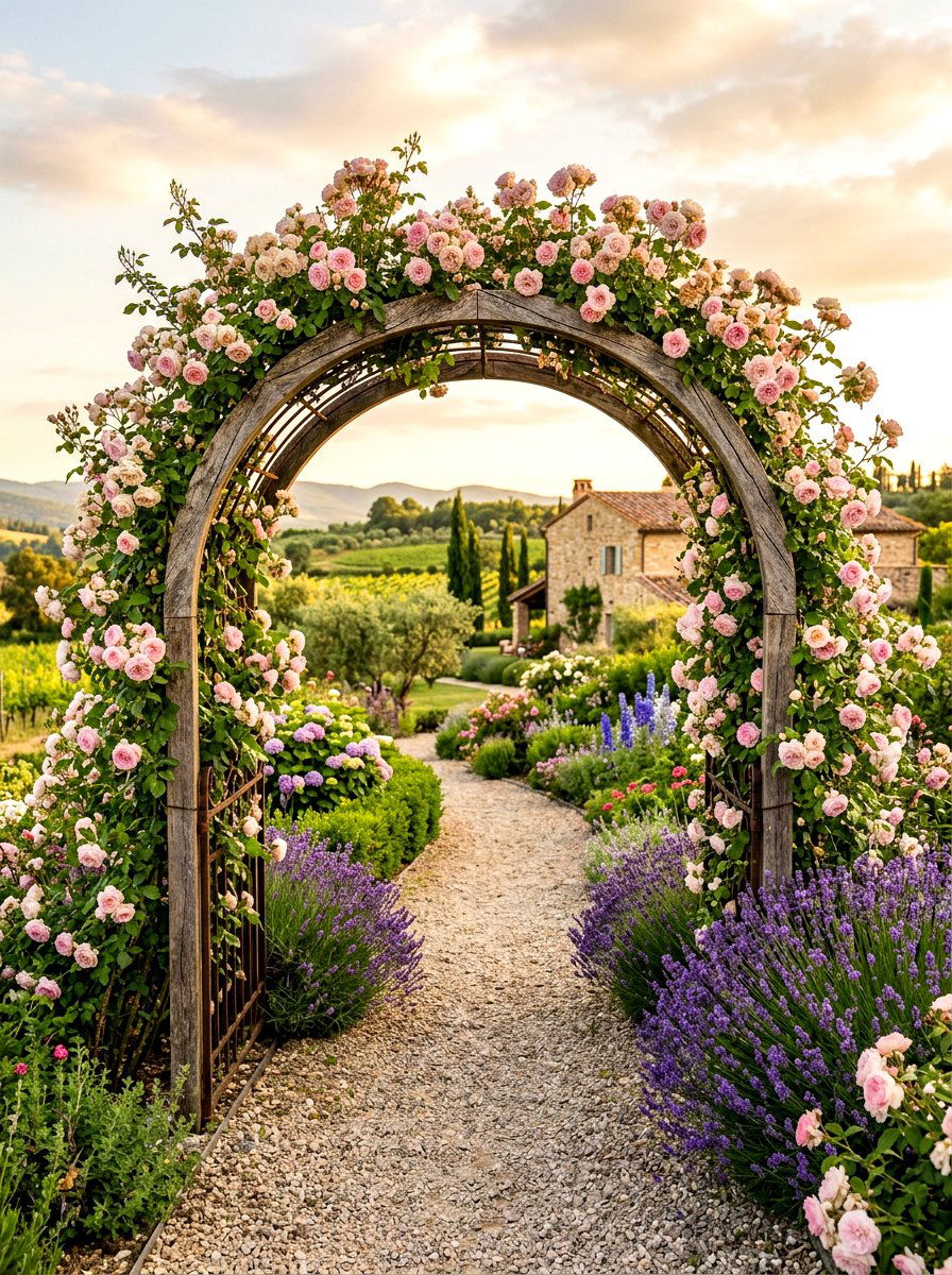 French Country Rose Archway - 30 cottage rose arbor ideas