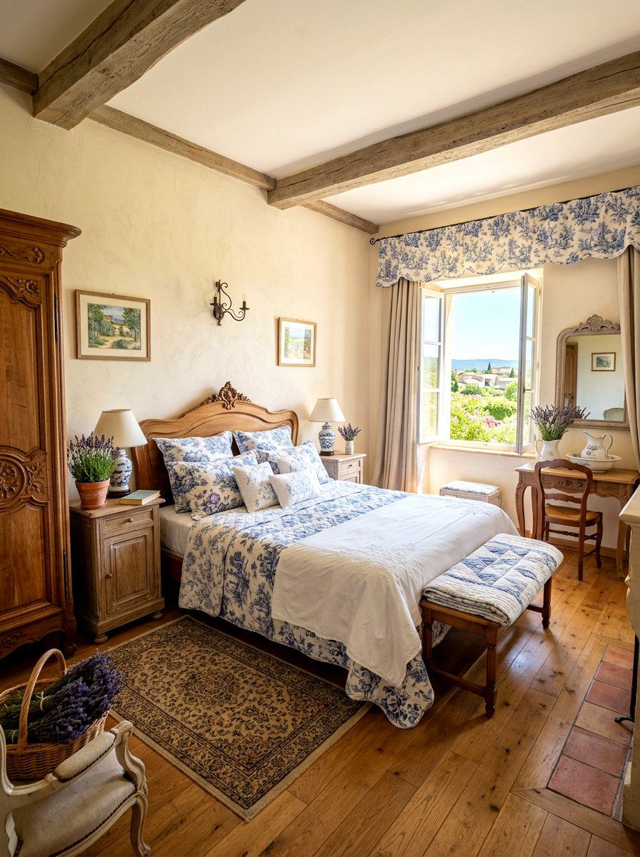 French Country Rose Linens - 30 rose print bedroom ideas