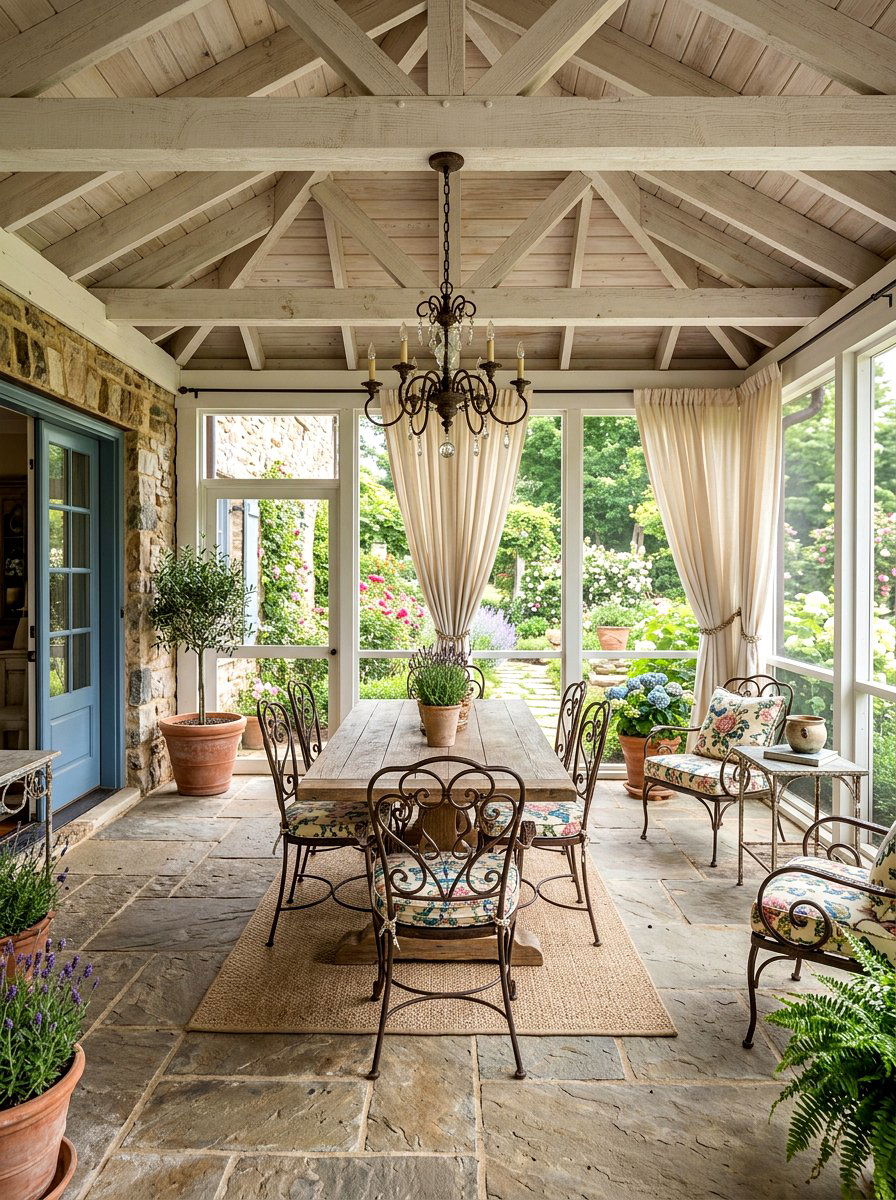 French Country Screened Porch - 30 screened patio ideas