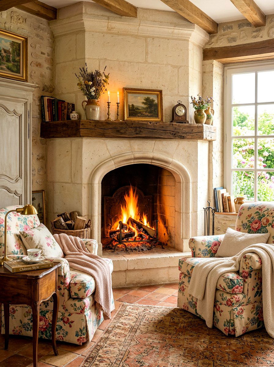 French Country Stone Fireplace - 30 corner fireplace ideas