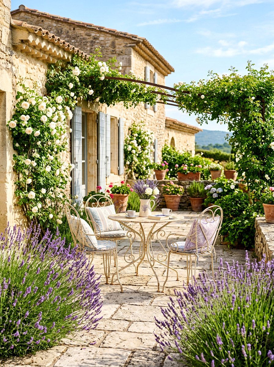 French Country Terrace - 30 courtyard style backyard ideas