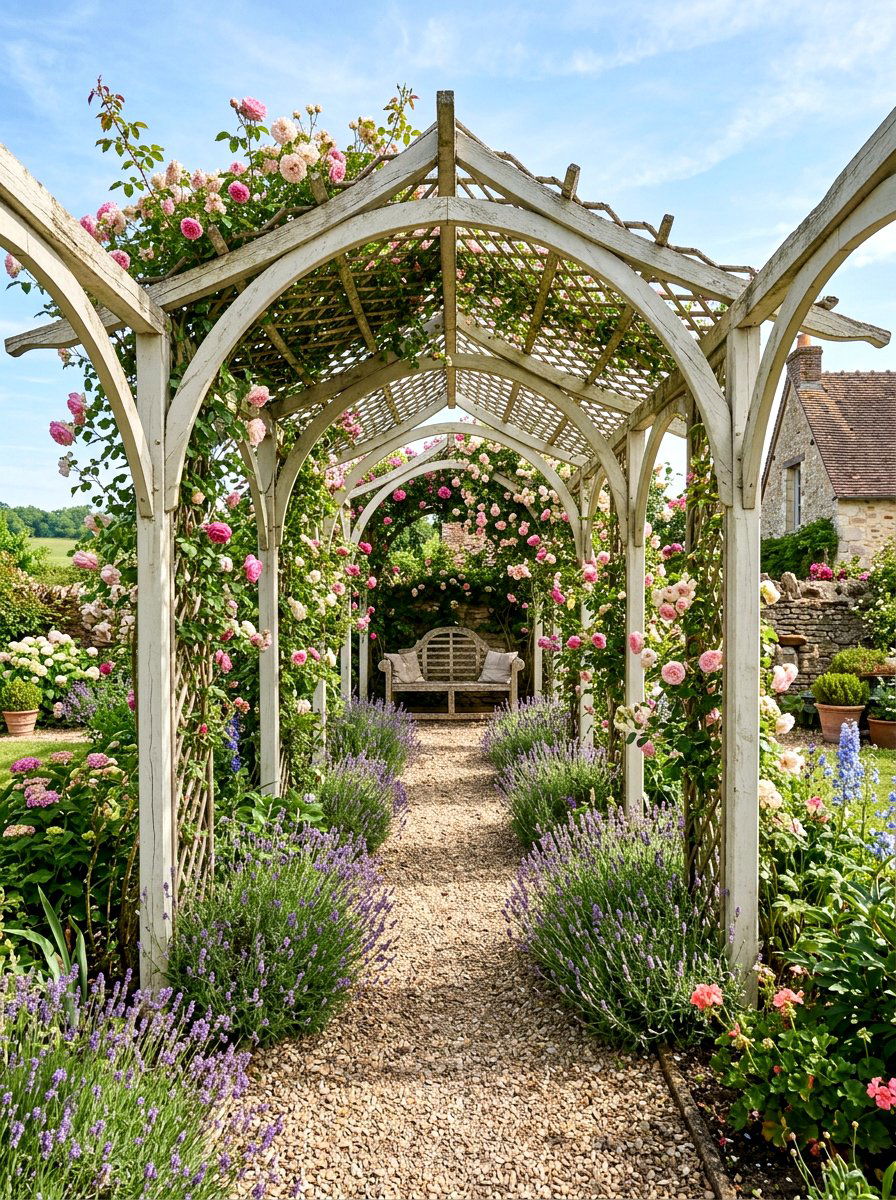 French Country Trellis Path - 30 covered walkway ideas