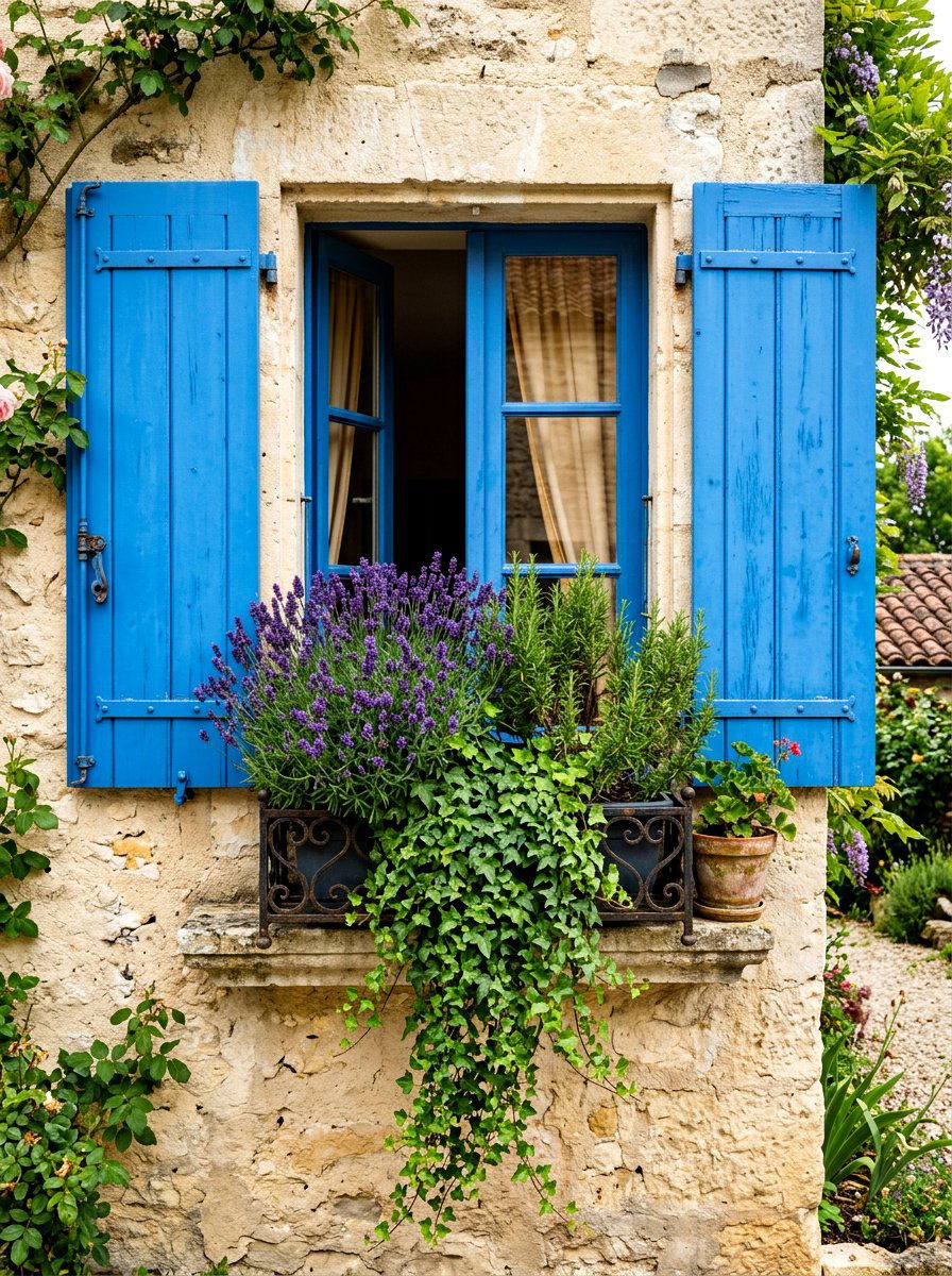 French Country Window Box - 30 exterior flower box ideas