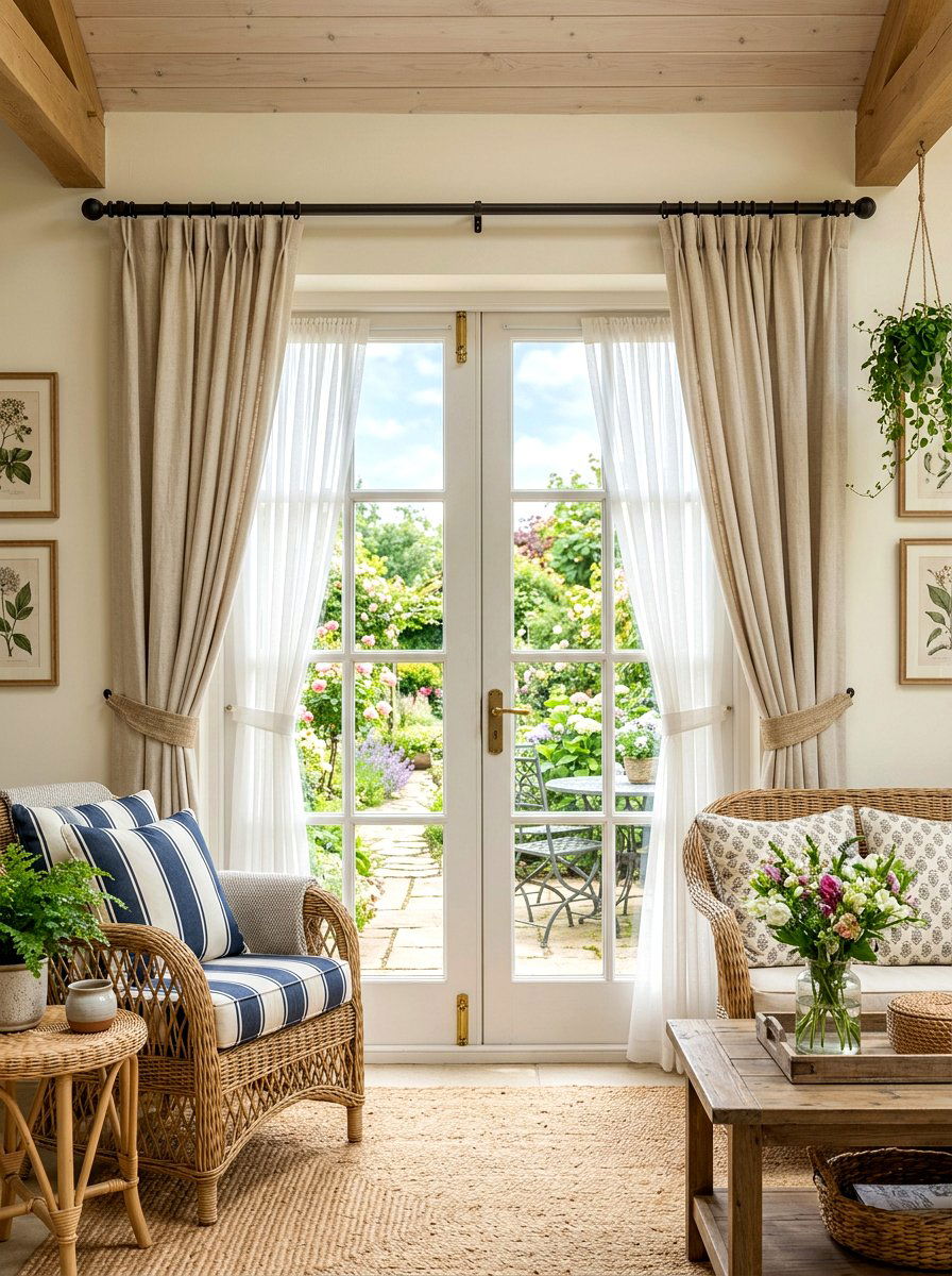 French Door Curtains - 30 curtain layering ideas