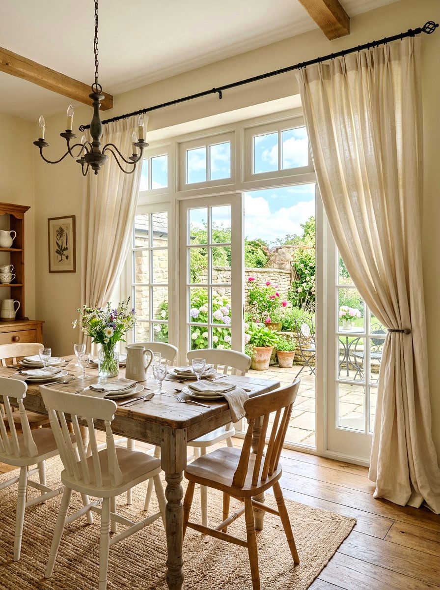 French Door Draped Dining Panels - 30 dining room draped curtains ideas