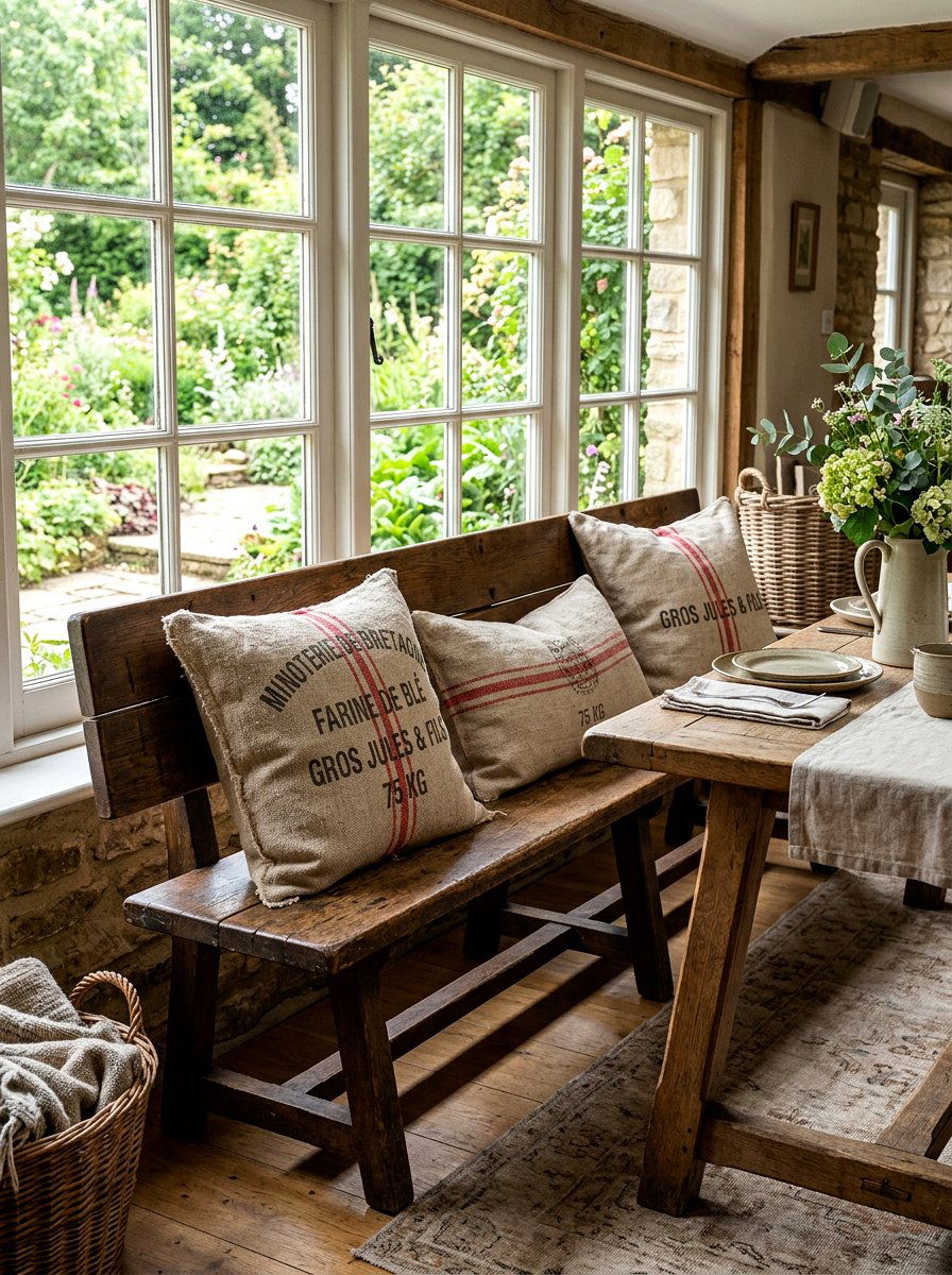 French Grain Sack Pillows - 30 French country dining room decor ideas