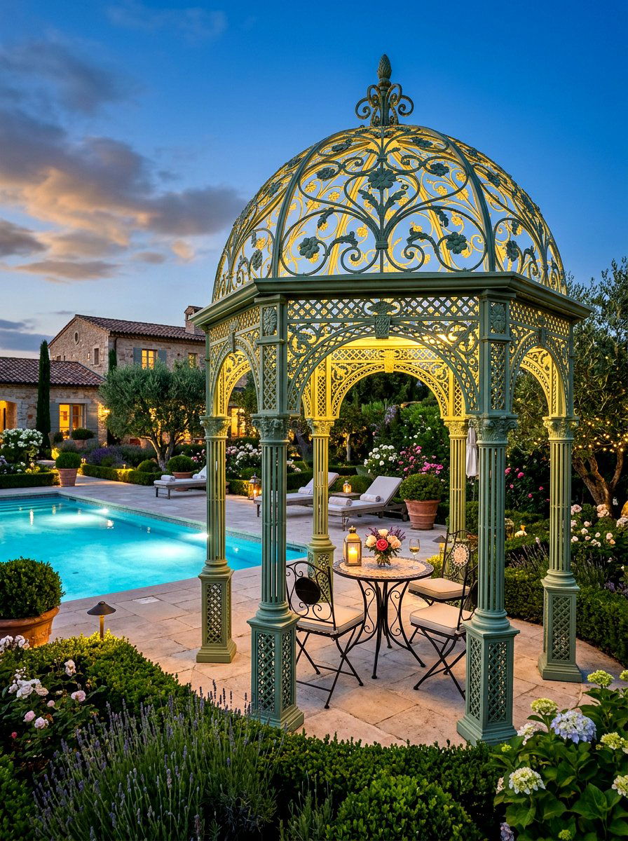 French Iron Gazebo - 30 poolside gazebo ideas