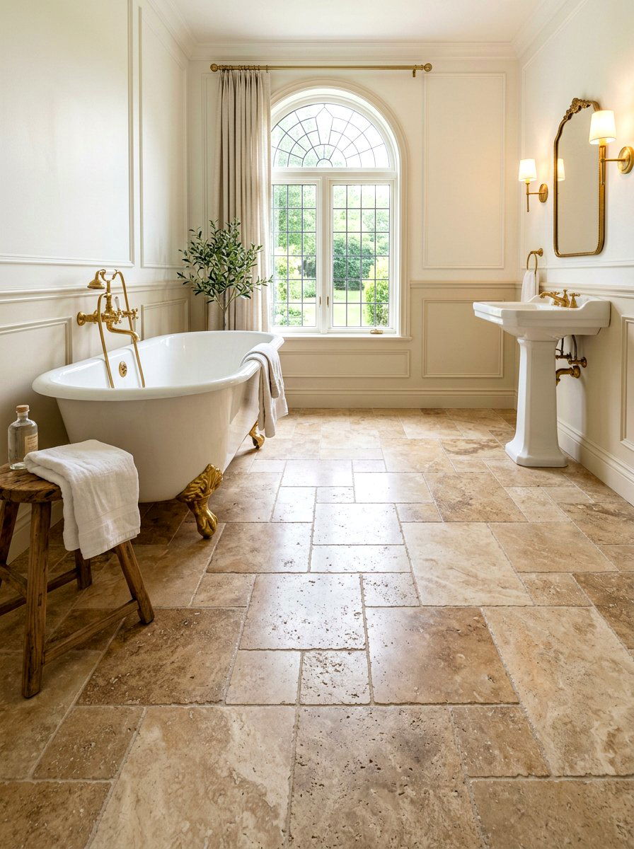 French Pattern Travertine - 30 travertine bathroom ideas