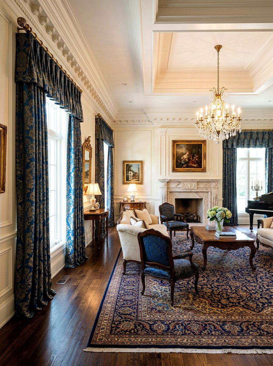 French Pleat Formal Living Room - 30 tailored drapery living room ideas