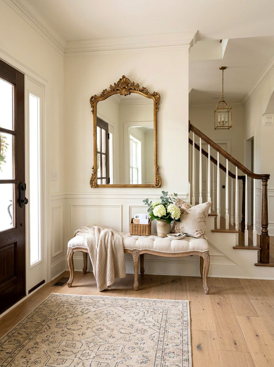 French Provincial Entry Bench - 30 Nancy Meyers entryway ideas