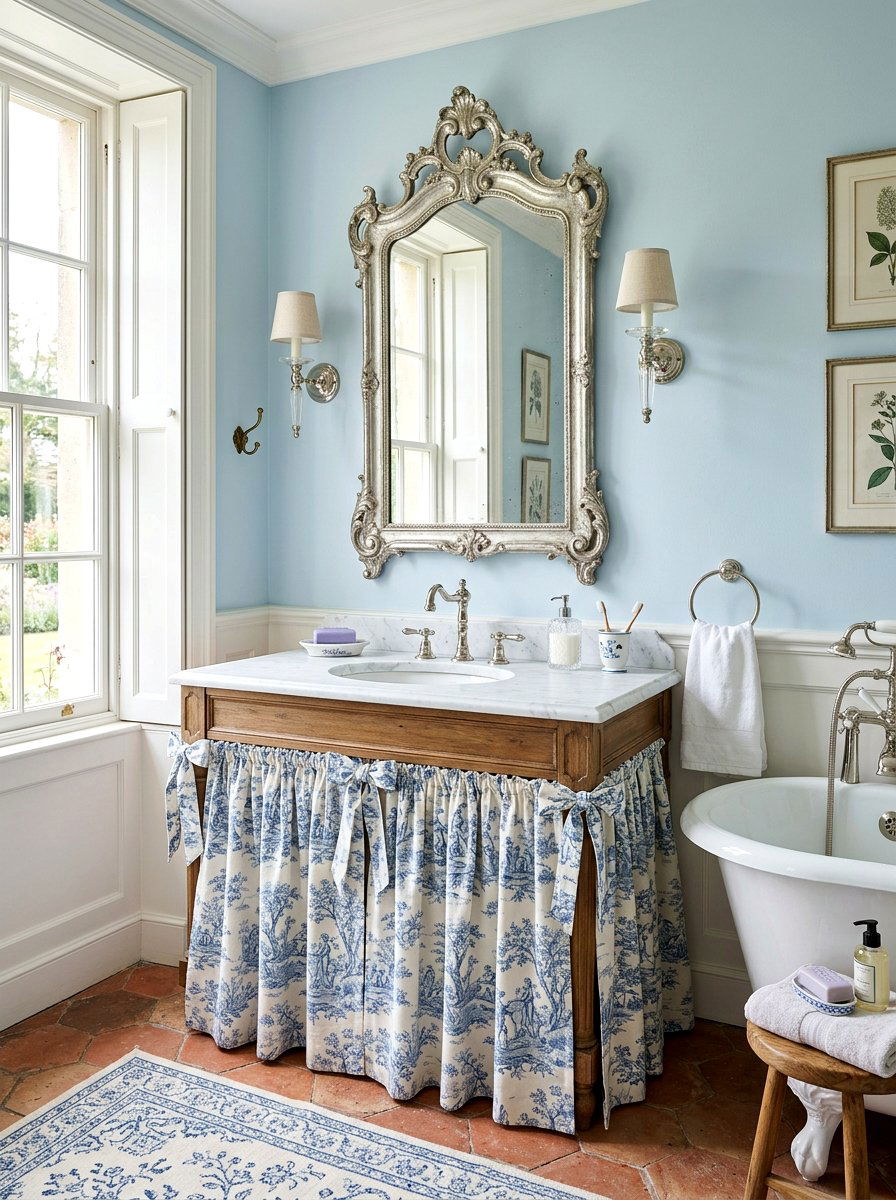 French Provincial Sink Skirt - 30 skirted vanity ideas