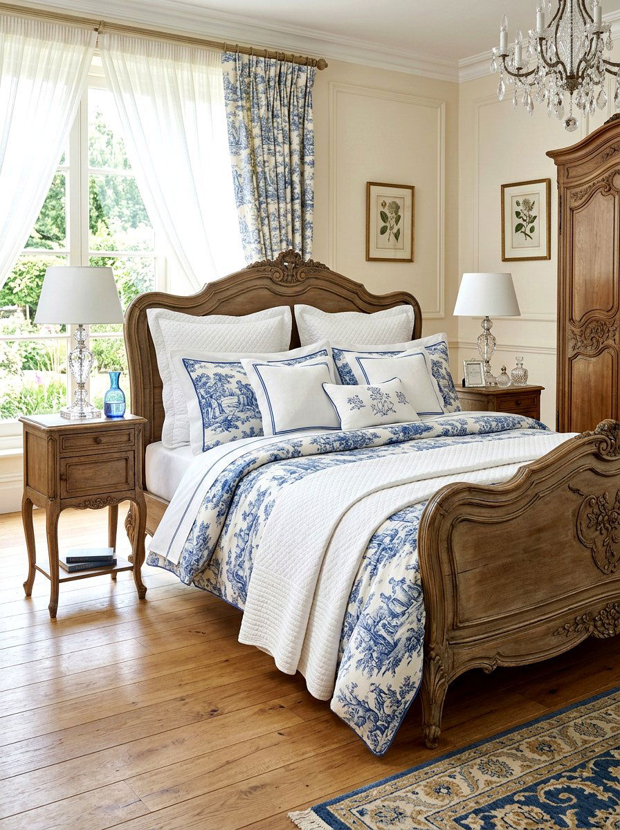 French Provincial Toile Bed - 30 cozy bedscape ideas