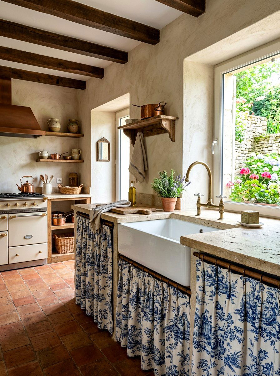 French Toile Sink Skirt - 30 sink skirt kitchen ideas