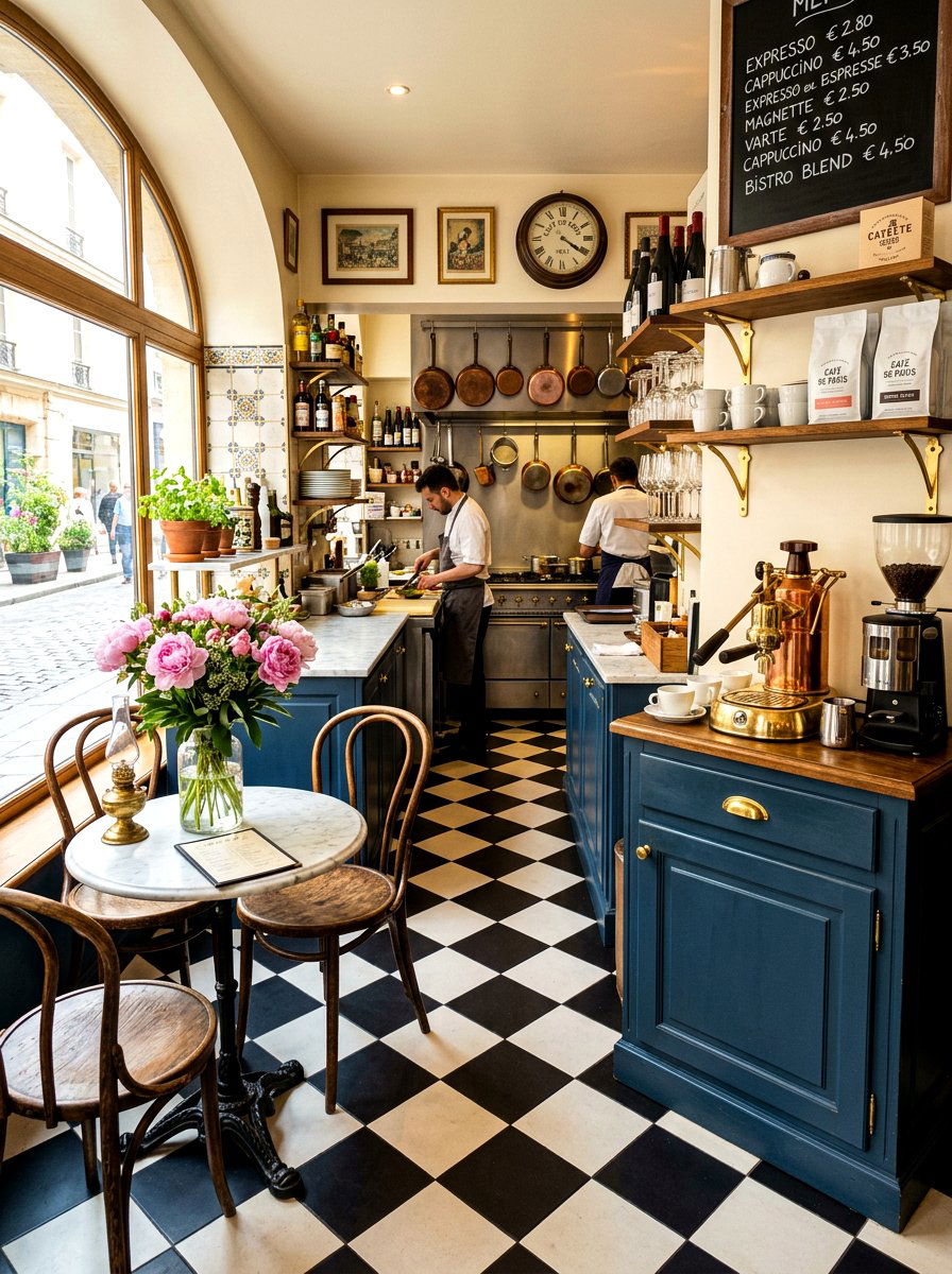 French bistro kitchen - 30 home cafe kitchen ideas