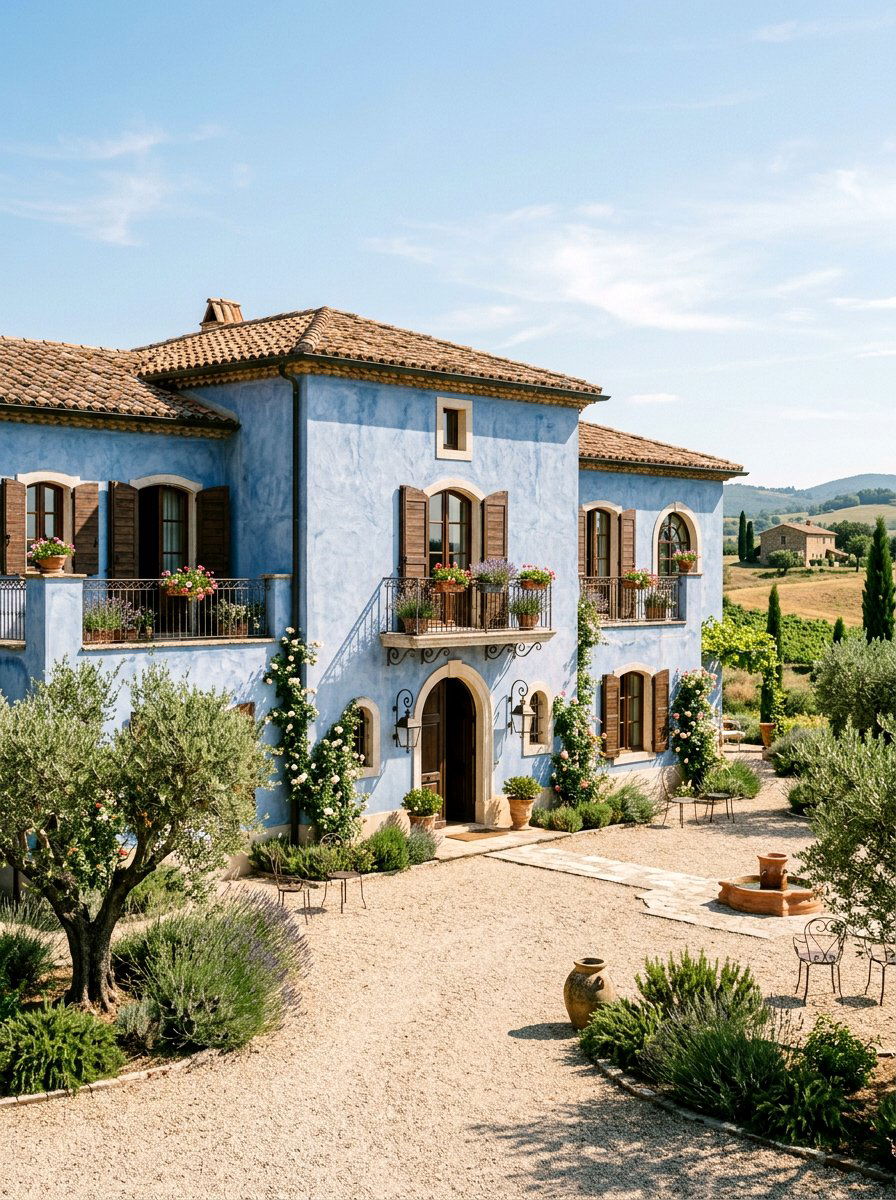 French blue stucco walls - 30 blue house exterior ideas