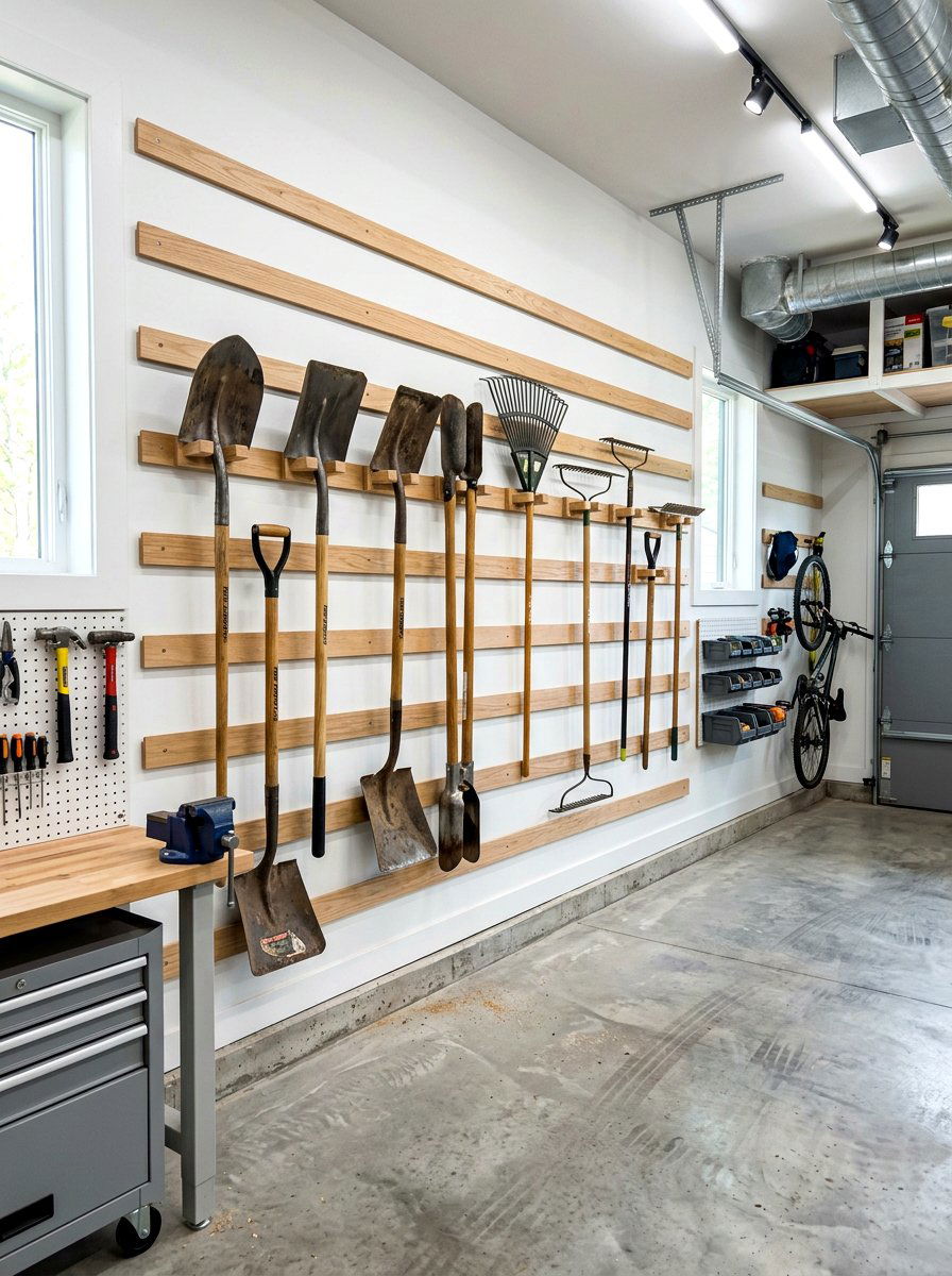 French cleat tool wall - 30 garden tool wall ideas