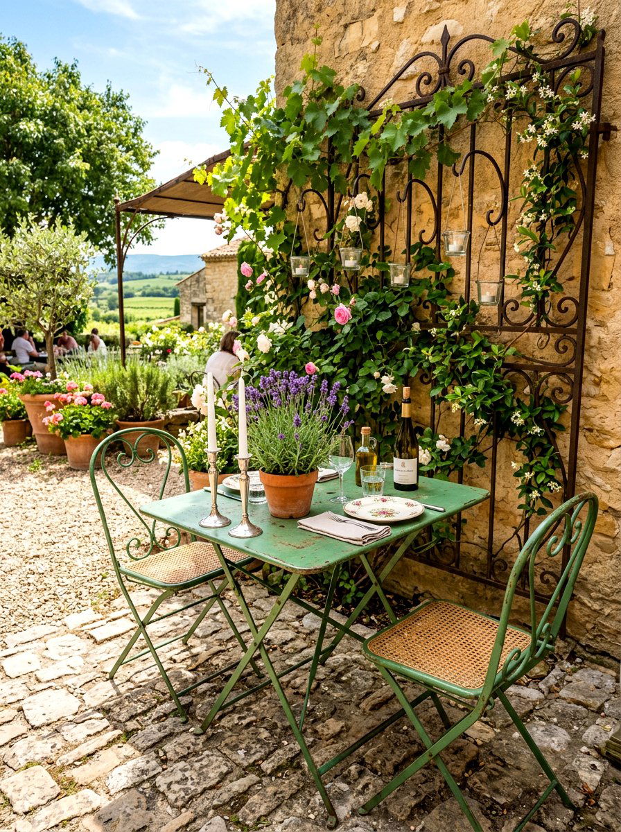 French country bistro set - 30 candlelit patio dinner ideas
