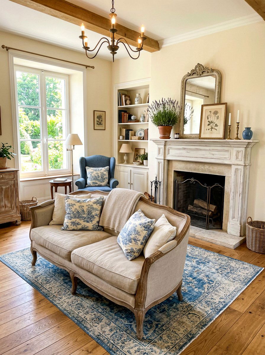 French country blue and beige living room - 30 blue and beige living room ideas