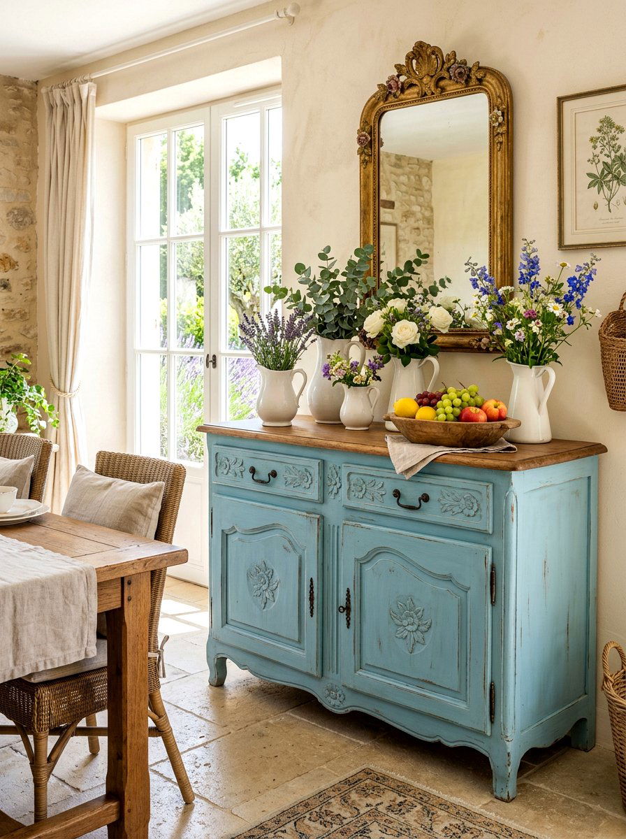 French country blue painted sideboard - 30 antique sideboard ideas