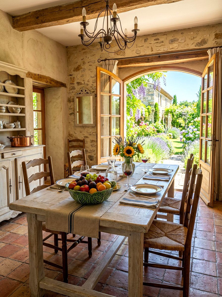 French country dining with vegetable motifs - 30 cabbagecore dining room ideas
