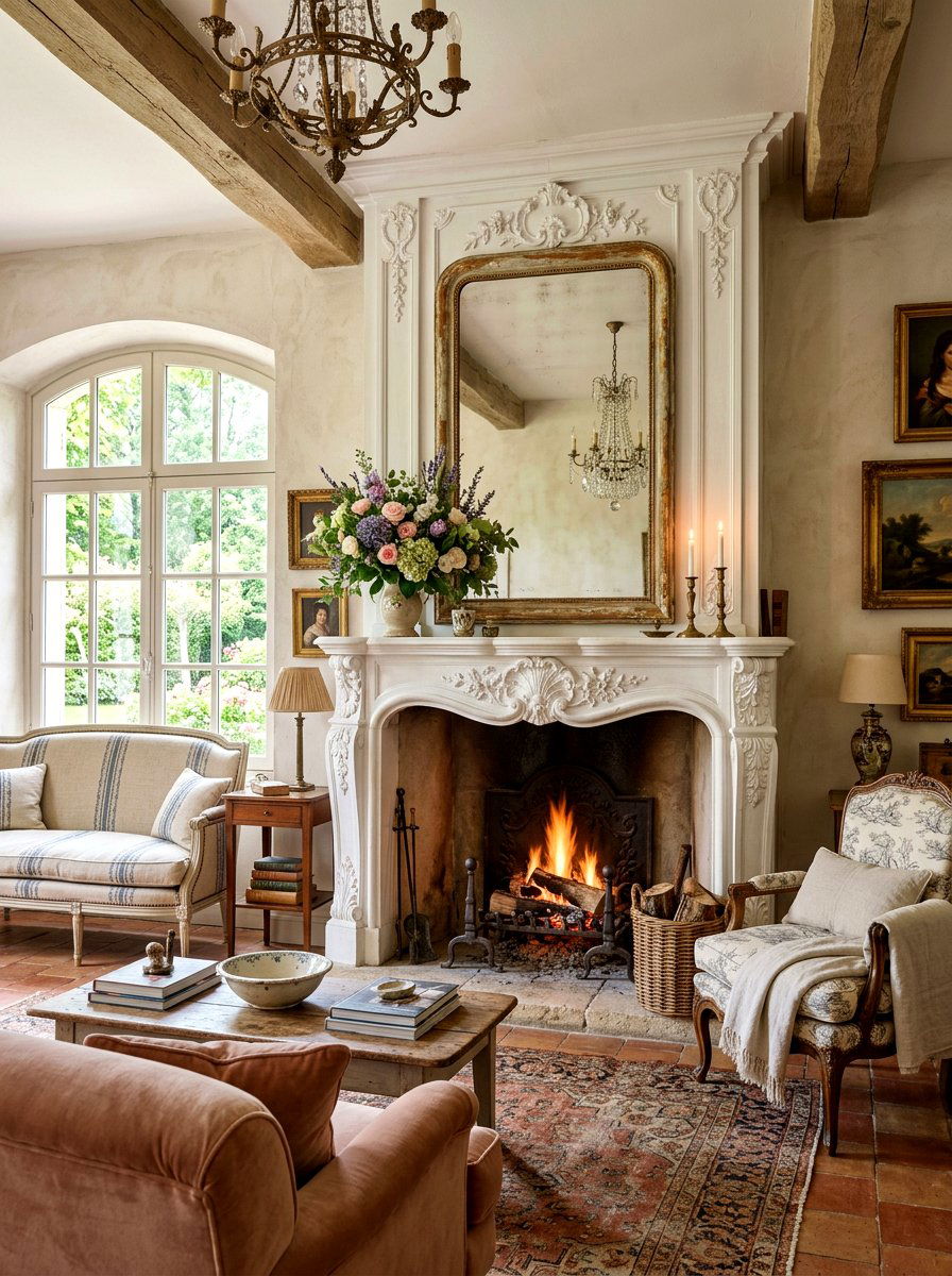 French country fireplace - 30 living room fireplace ideas